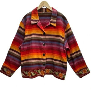 Embroidered Tribal Jacket by Tantrum Needlepoint Striped Southwestern Native XL